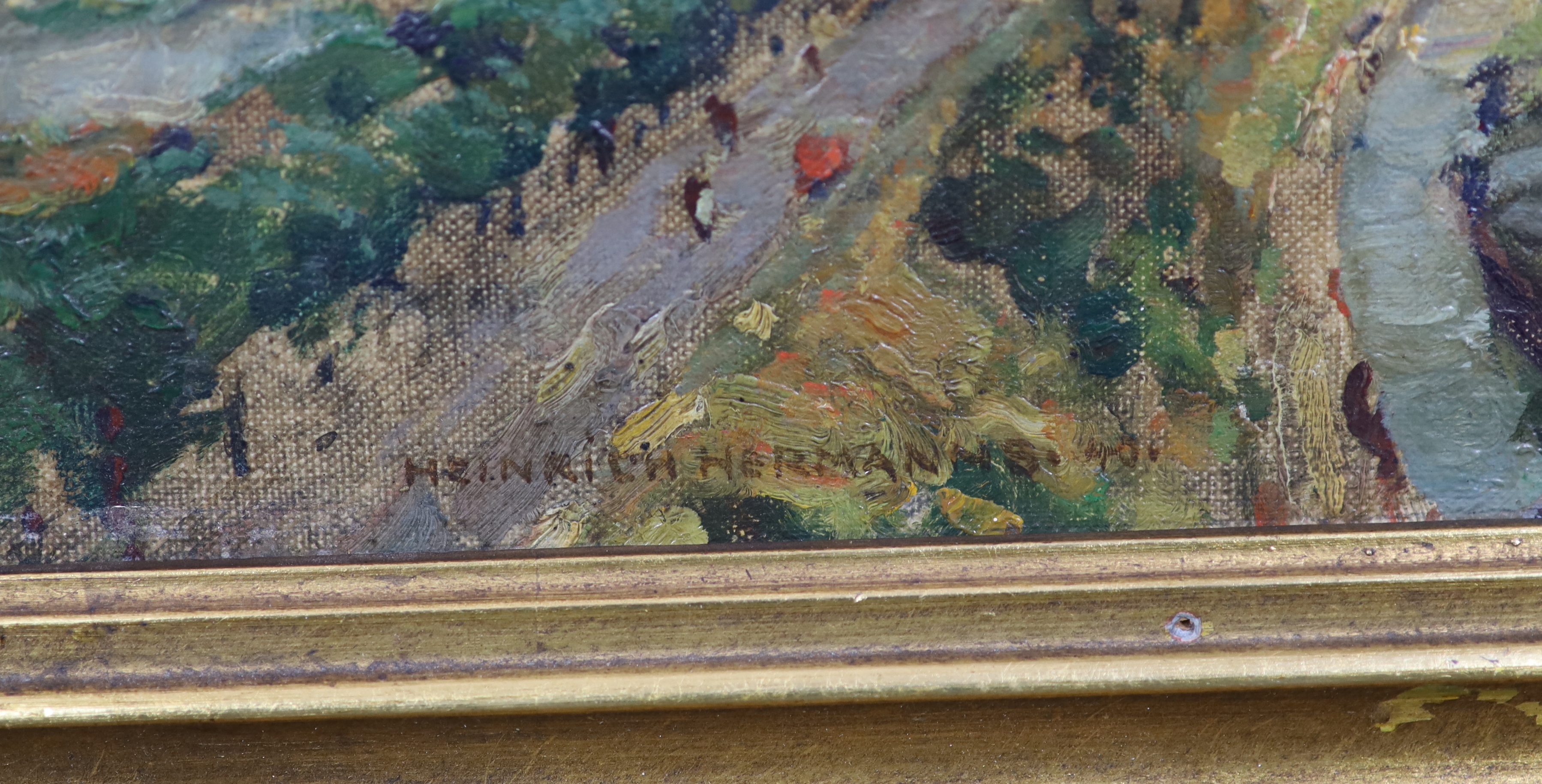 Heinrich Hermanns (German, 1862-1942), oil on canvas board, City view, signed, 22 x 32cm